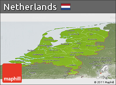 Physical Panoramic Map of Netherlands, semi-desaturated