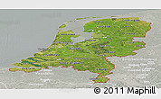 Satellite Panoramic Map of Netherlands, lighten, semi-desaturated