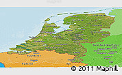 Satellite Panoramic Map of Netherlands, political shades outside