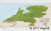 Satellite Panoramic Map of Netherlands, shaded relief outside