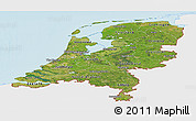 Satellite Panoramic Map of Netherlands, single color outside, shaded relief sea