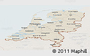 Shaded Relief Panoramic Map of Netherlands, lighten