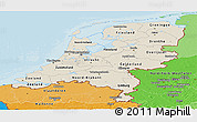 Shaded Relief Panoramic Map of Netherlands, political shades outside