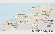 Shaded Relief Panoramic Map of Netherlands, semi-desaturated, land only
