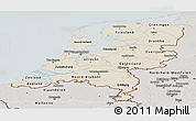 Shaded Relief Panoramic Map of Netherlands, semi-desaturated