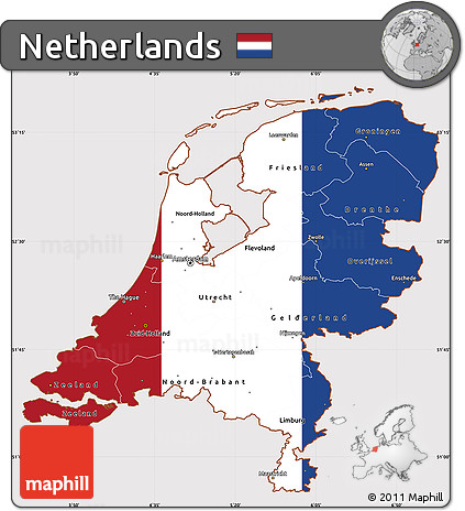 Flag Simple Map of Netherlands, flag aligned to the middle