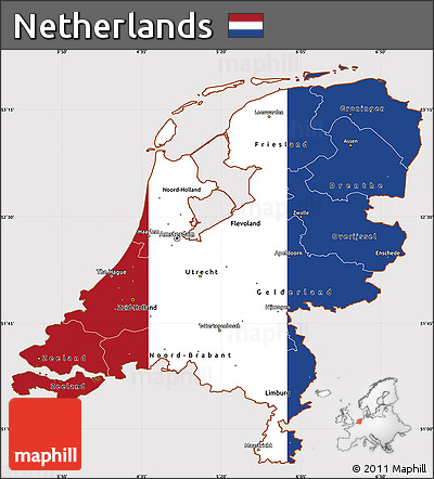Flag Simple Map of Netherlands, flag aligned to the middle