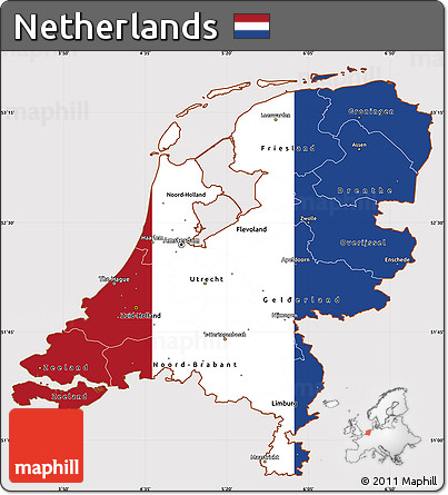 Flag Simple Map of Netherlands, flag aligned to the middle