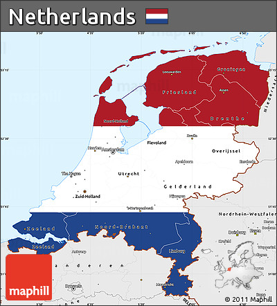 Flag Simple Map of Netherlands, single color outside, borders and labels