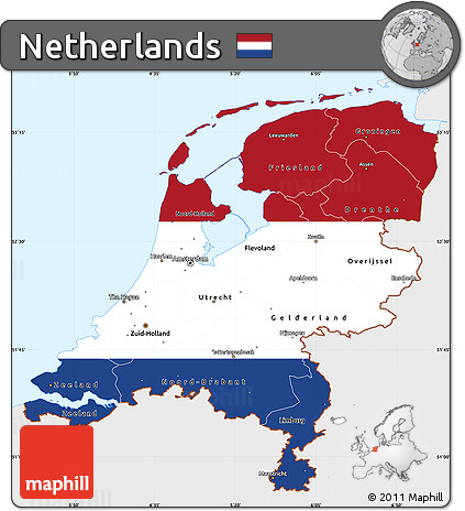 Flag Simple Map of Netherlands, single color outside, flag centered
