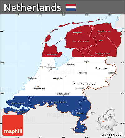 Flag Simple Map of Netherlands, single color outside, flag centered