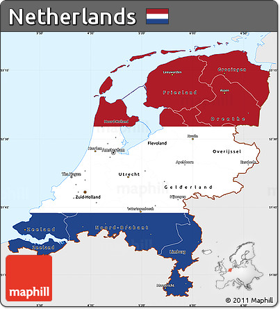 Flag Simple Map of Netherlands, single color outside, flag centered