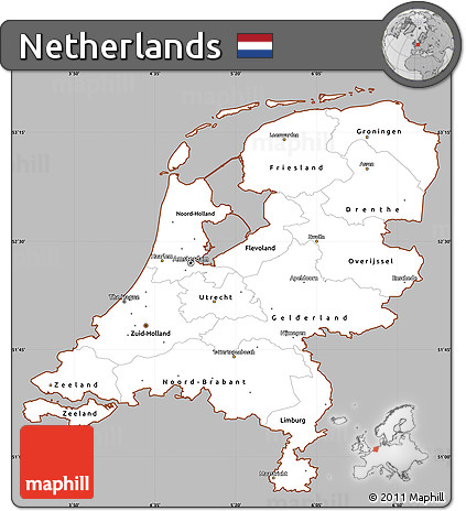 Gray Simple Map of Netherlands, cropped outside