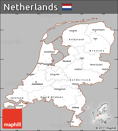 Gray Simple Map of Netherlands, cropped outside