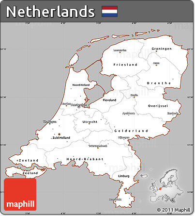 Gray Simple Map of Netherlands, cropped outside