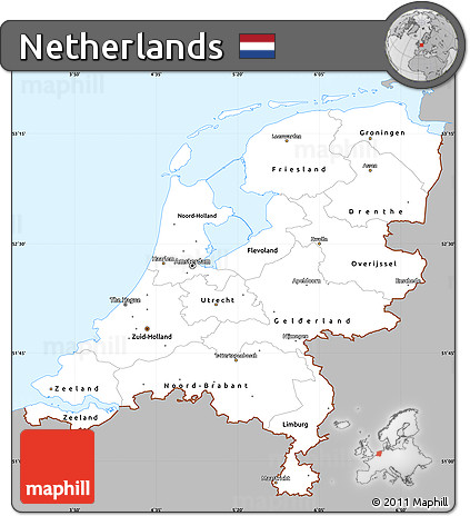 Gray Simple Map of Netherlands, single color outside