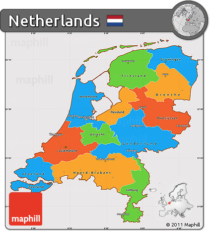 Political Simple Map of Netherlands, cropped outside