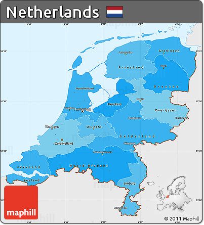 Political Shades Simple Map of Netherlands, single color outside