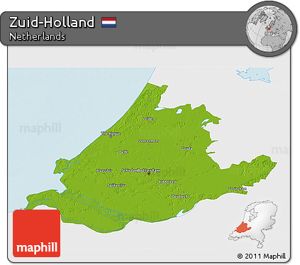 Physical 3D Map of Zuid-Holland, single color outside