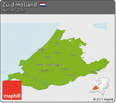 Physical 3D Map of Zuid-Holland, single color outside