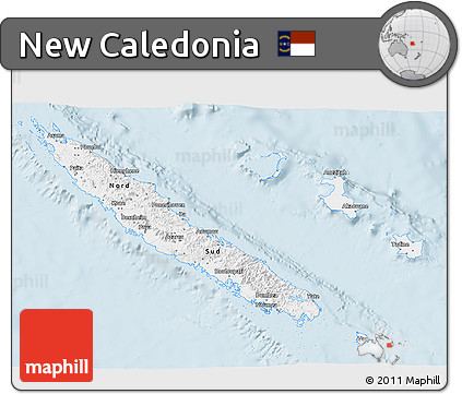 Classic Style 3D Map of New Caledonia, single color outside