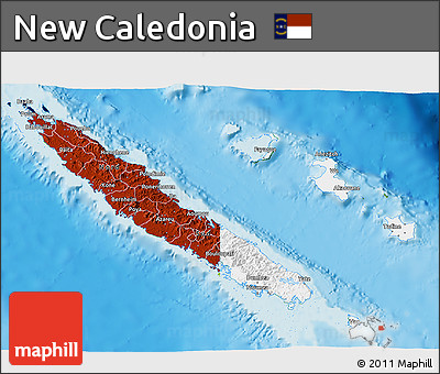 Flag 3D Map of New Caledonia, physical outside, flag aligned to the middle