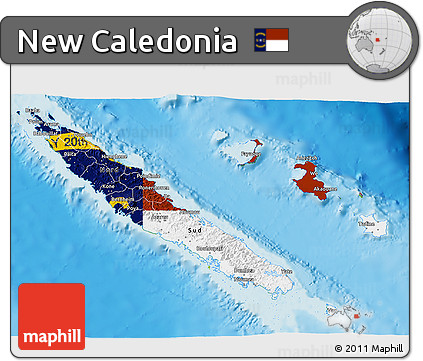 Flag 3D Map of New Caledonia, physical outside