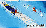 Flag 3D Map of New Caledonia, political shades outside, flag centered