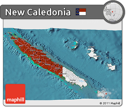 Flag 3D Map of New Caledonia, satellite outside, flag aligned to the middle