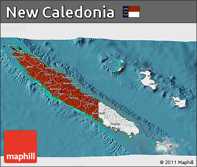Flag 3D Map of New Caledonia, satellite outside, flag aligned to the middle