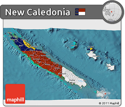 Flag 3D Map of New Caledonia, satellite outside, flag rotated