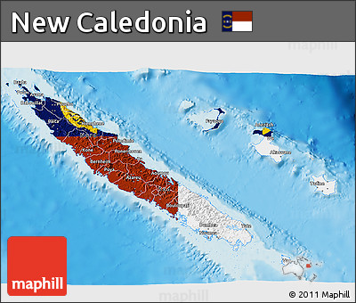 Flag 3D Map of New Caledonia, shaded relief outside, flag rotated