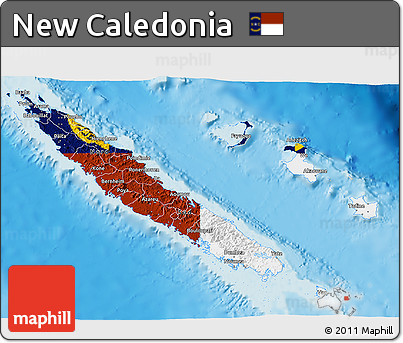 Flag 3D Map of New Caledonia, shaded relief outside, flag rotated