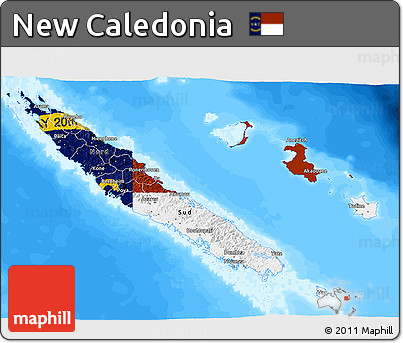Flag 3D Map of New Caledonia, single color outside, bathymetry sea, flag centered