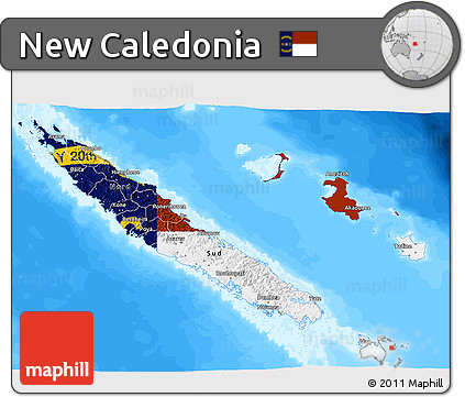 Flag 3D Map of New Caledonia, single color outside, bathymetry sea