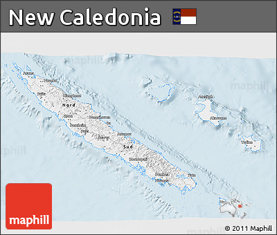 Gray 3D Map of New Caledonia, single color outside