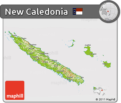 Physical 3D Map of New Caledonia, cropped outside