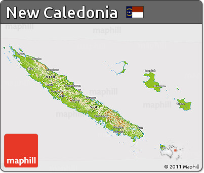 Physical 3D Map of New Caledonia, cropped outside
