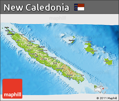 Physical 3D Map of New Caledonia, darken, desaturated, land only