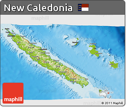 Physical 3D Map of New Caledonia, darken, desaturated, land only
