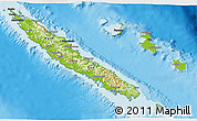 Physical 3D Map of New Caledonia, darken, desaturated, land only