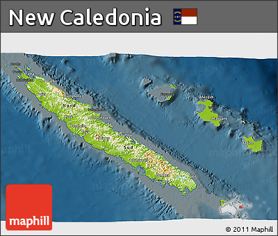 Physical 3D Map of New Caledonia, darken