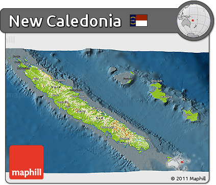 Physical 3D Map of New Caledonia, darken