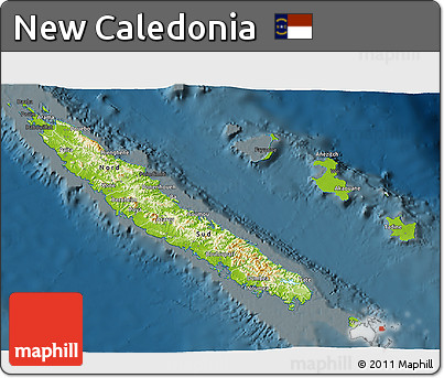 Physical 3D Map of New Caledonia, darken