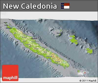 Physical 3D Map of New Caledonia, darken, semi-desaturated