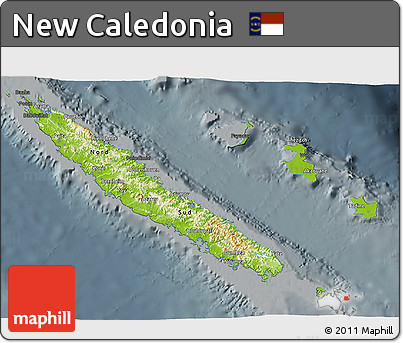 Physical 3D Map of New Caledonia, darken, semi-desaturated