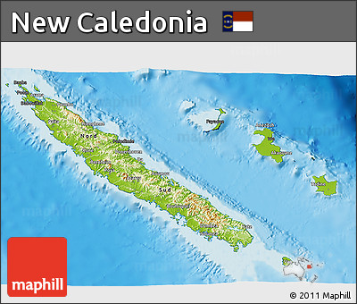 Physical 3D Map of New Caledonia, darken, semi-desaturated, land only