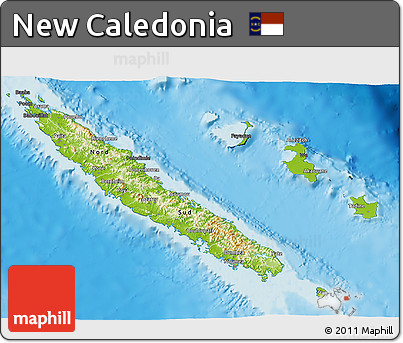 Physical 3D Map of New Caledonia, darken, semi-desaturated, land only