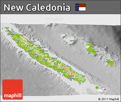 Physical 3D Map of New Caledonia, desaturated