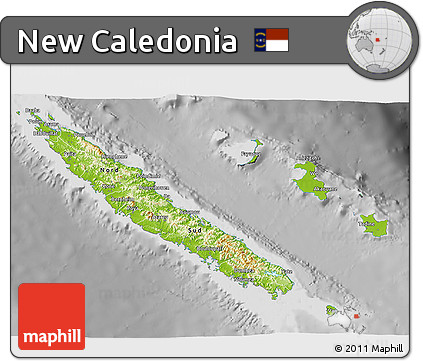 Physical 3D Map of New Caledonia, desaturated